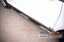 Защита порогов для Mazda CX-7 2010-, (труба), d76 мм, с накладками, скосы 45 градусов Пороги на Mazda CX-7 2010-, нерж