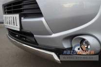 Защита переднего бампера на Mitsubishi Outlander, нерж-2