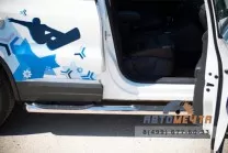 Защита порогов для VolksWagen Tiguan Sport & Style, (труба), d76 мм, с накладками, скосы 45 градусов Защита порогов на Volkswagen Tiguan, нерж