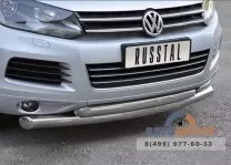 Защита переднего бампера для Volkswagen Touareg 2010-, d76/76 мм, (дуга) Защита переднего бампера на Volkswagen Touareg , нерж