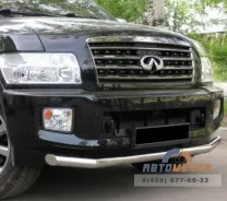 Защита переднего бампера для Infinity QX56 2004-2009 d76 мм (3 секции) Защита переднего бампера на Infiniti QX56 04-09, нерж.