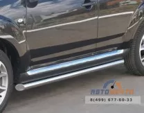 Защита порогов для Peugeot 4007, (труба), d76 мм, скосы 45 градусов Защита порогов для Peugeot из полированной стали