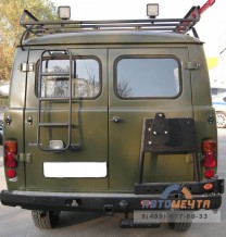 Задний силовой бампер УАЗ Буханка (Трофи с правой или левой калиткой, проем под ПТФ)-5